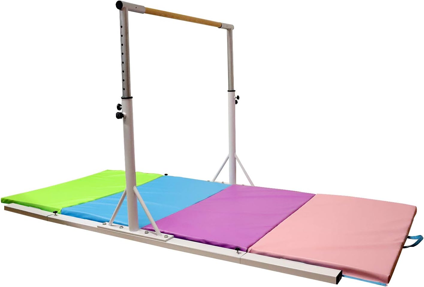 Usexport White Gymnastics Junior Training Horizontal Bar Adjustable 3' to 5' and 4'x10'x2 Folding Gym Mat Combo