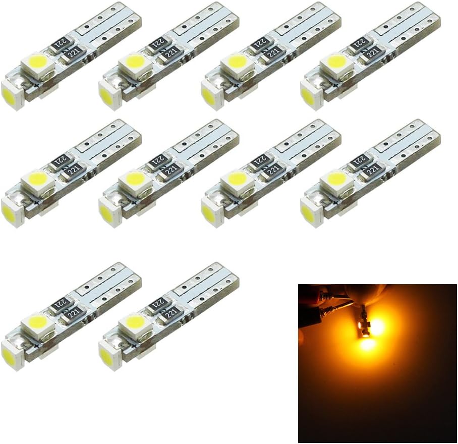 10pcs T5 LED Dashboard 3-3528 SMD Light bulbs (Yellow)
