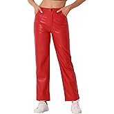 Allegra K Faux Leather Pants for Women's High Waist Straight Leg Punk PU Trousers