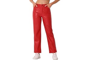 Allegra K Faux Leather Pants for Women's High Waist Straight Leg Punk PU Trousers