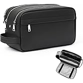 MIRASON Travel Toiletry Bag for Men Leather Travel Bag for Toiletries, Dopp Kit Water-resistant Shower Bag for Shaving Bathroom Organizer Gifts for Men, Black