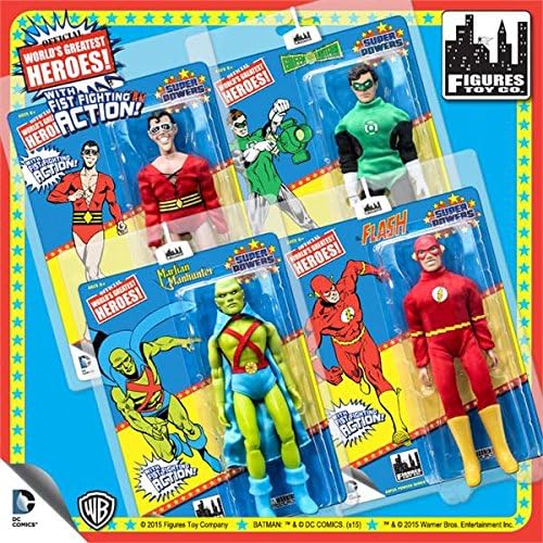 SUPER POWERS; 8 INCH ACTION FIGURES; FLASH; GREEN LANTERN ; MARTIAN MANHUTER.PLASTIC MAN; FULL SET