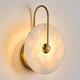Fanyank Round Alabaster Wall Sconce, Natural Marble Lampshade Wall Sconce, Hardwired Circular Sconce LED Modern Wall Lamp for