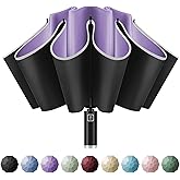 Yoobure Inverted Windproof Travel Umbrella - Automatic Umbrellas for Rain, Compact Folding with Reflective Stripe, Portable Large for Backpack, Lightweight with Sun UV Protection