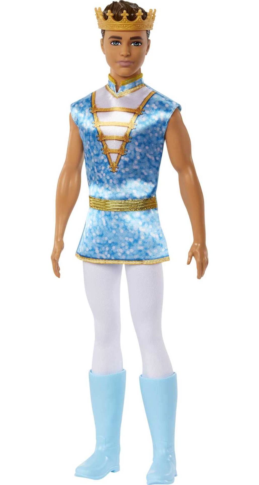 Barbie ​Ken Doll | Kids Toys | Royal Ken with Gold Crown and Blue Tunic | Barbie Fairytale Brunette Doll with Riding Boots | Gifts for Kids, HLC22