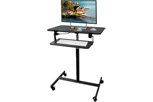 BEGYOKU Mobile Standing Desk,Rolling Desk Adjustable Height,Laptop Cart on Wheels with Keyboard Tray&Monitor Stand Riser,Overbed Table for Home,Office,Podium (Black)