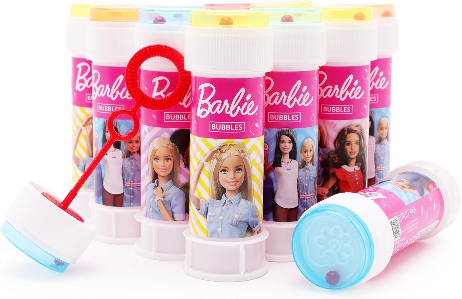 Toyland® Pack of 12 Barbie Bubbles With Wands, 60ml Solution & Novelty Maze Lid - Pocket Money & Party Bag Toys