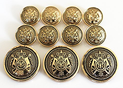 Ycee 11 piece antiqued gold metal blazer button set - king s crow…