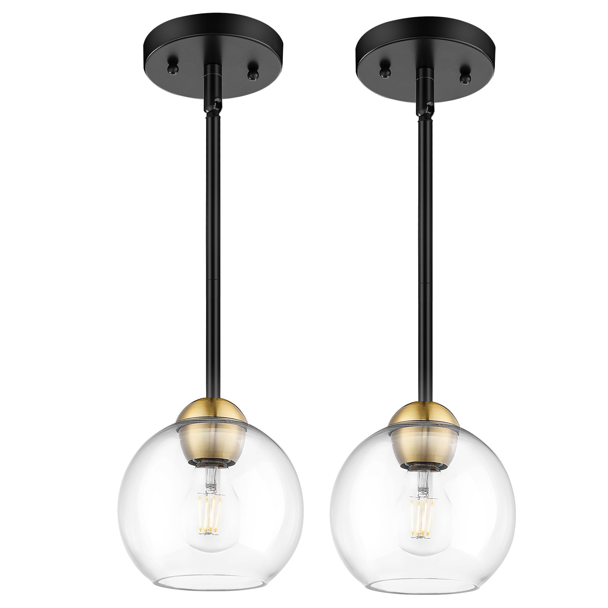 Photo 1 of Emak 2 Pack Black and Gold Pendant Light Fixtures, Modern 7 Inch Globe Pendant Lights Kitchen Island with Clear Glass Shade, 1 Light Hanging Lights for Kitchen, Bedroom, Bathroom, PL119-BKBGD-2PK