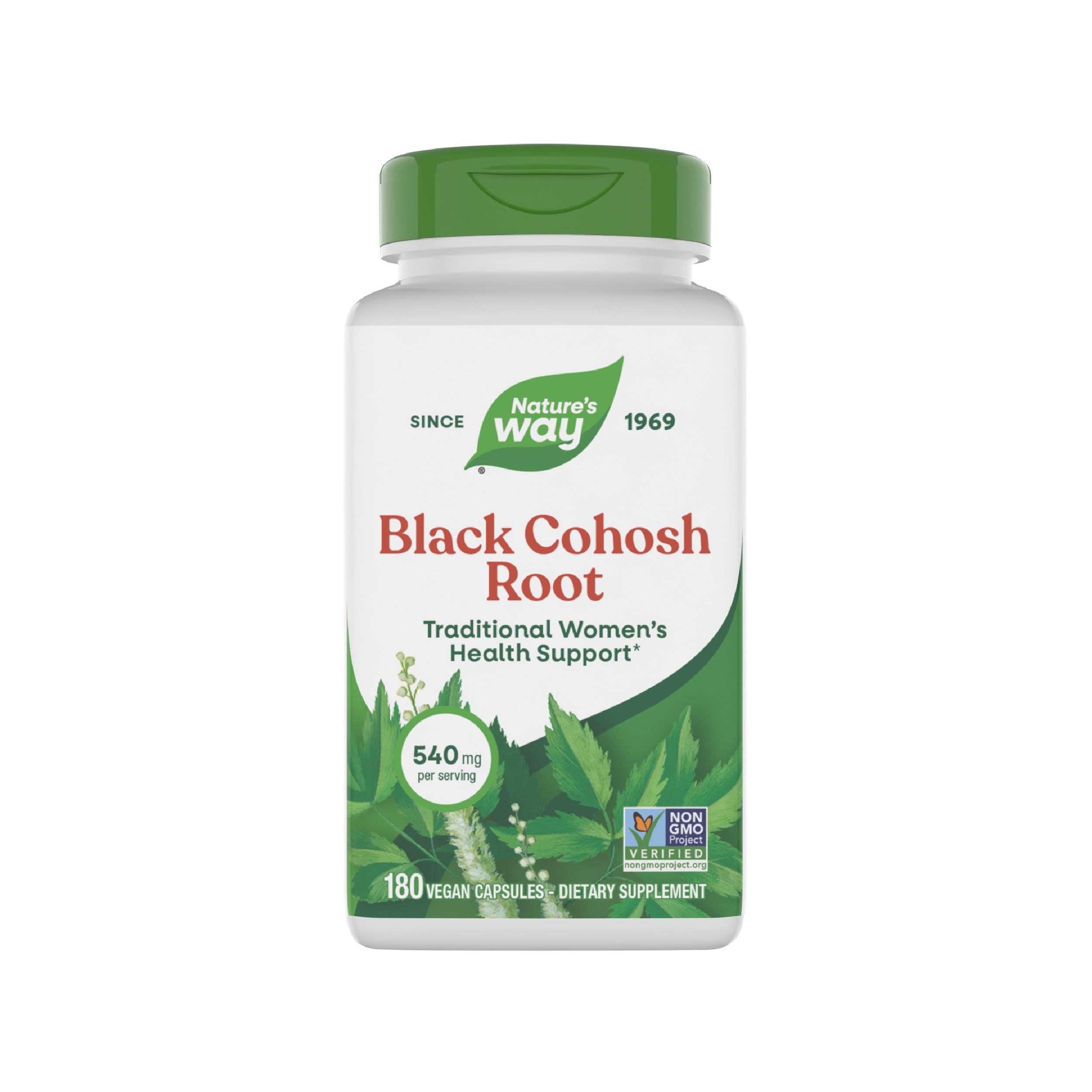 Nature's Way Black Cohosh Root, Traditional Support for Women's Health*, 540 mg per Serving, Non-GMO Project Verified, 180 Capsules (Packaging May Vary)