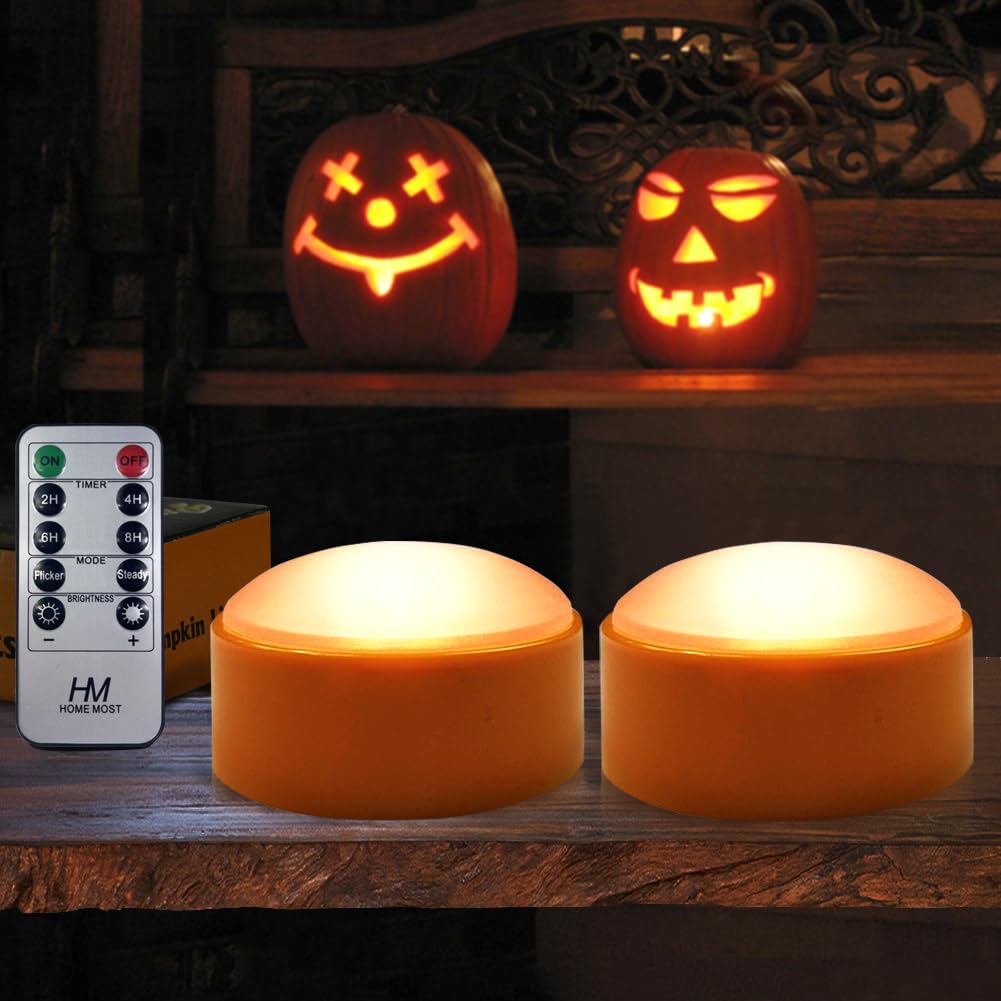 Photo 1 of HOME MOST 2-Pack Halloween Pumpkin Lights with Remote/Timer - Orange Pumpkin Lights LED Battery Operated Halloween Decor - Jack-O-Lantern Outdoor Decorations