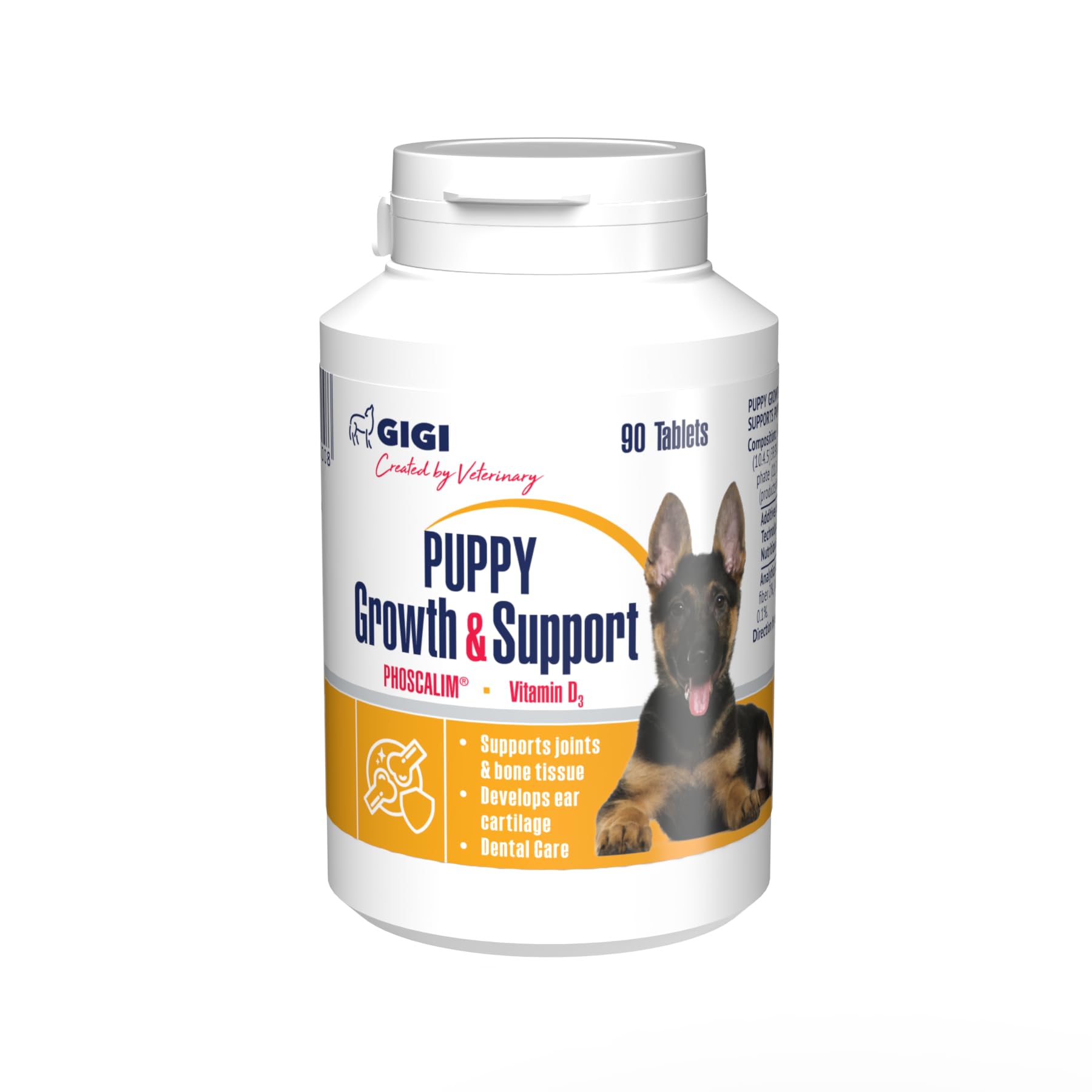 GIGI VET Natural Calcium-Rich Complex for Puppy Growth and Health to Support Joints, Bone Tissue, Dog Vitamins and Supplements for Healthy Fast-Growing Active Dogs (90 Tablets)