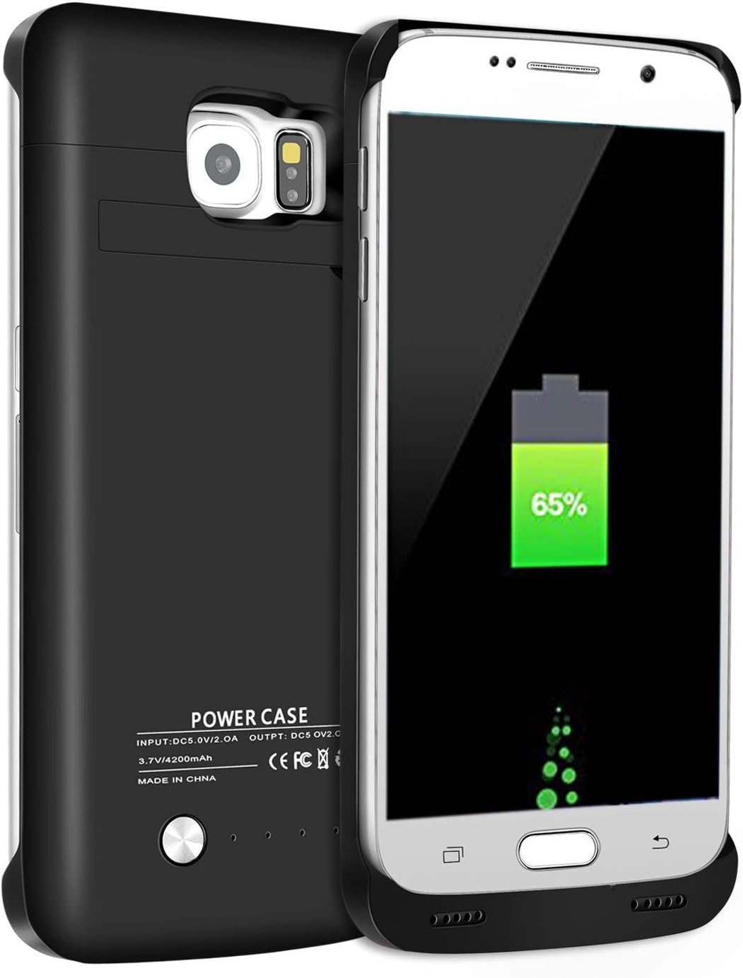 Galaxy S6 Battery Case, Portable 4200mAh Rechargeable Extended Battery Pack Charger Case, Power Bank Charging Case with Kickstand for Samsung Galaxy S6 (Black)