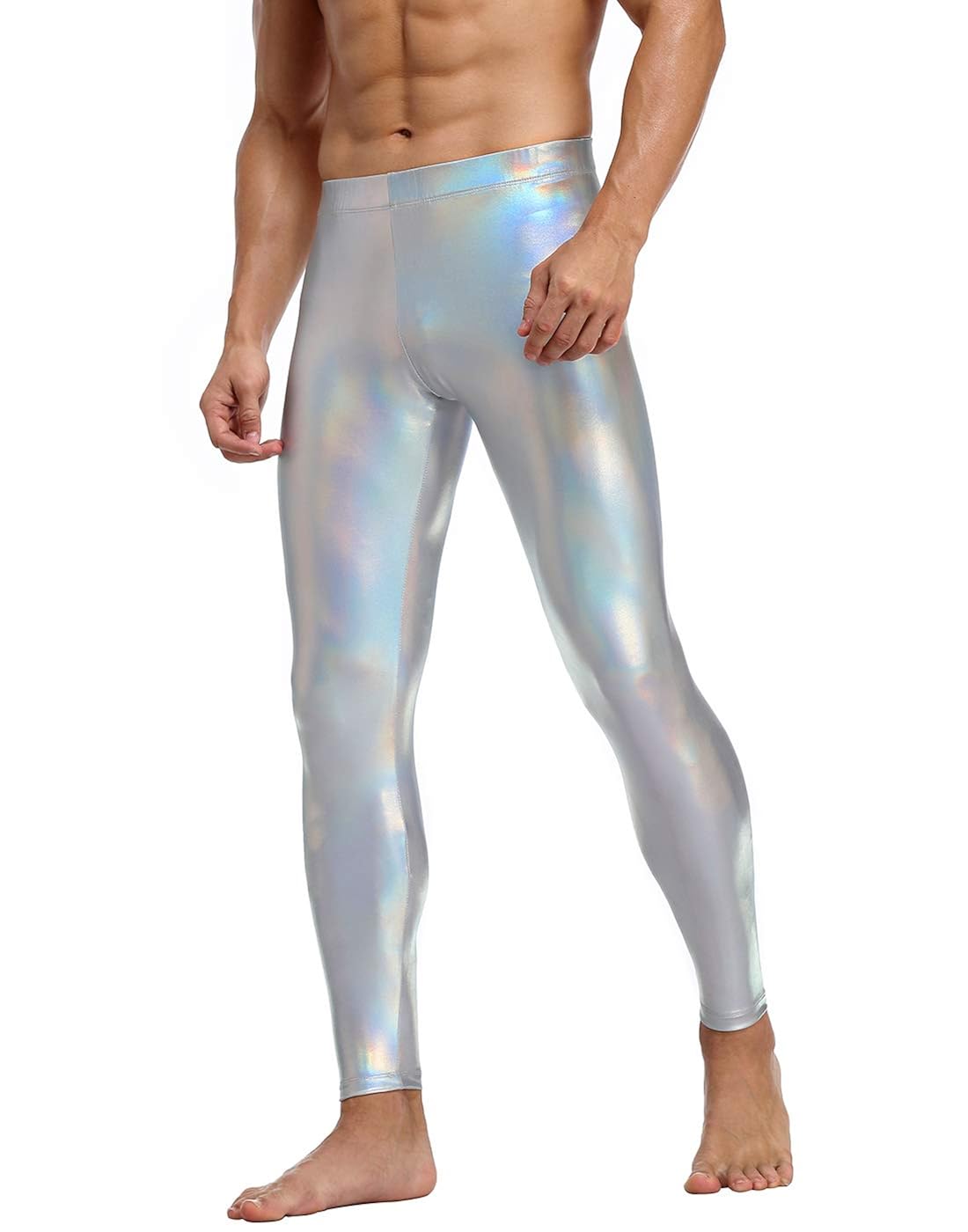 Buy HDE Mens Holographic Meggings; Leggings for Halloween Costume, Disco, Festival (Liquid