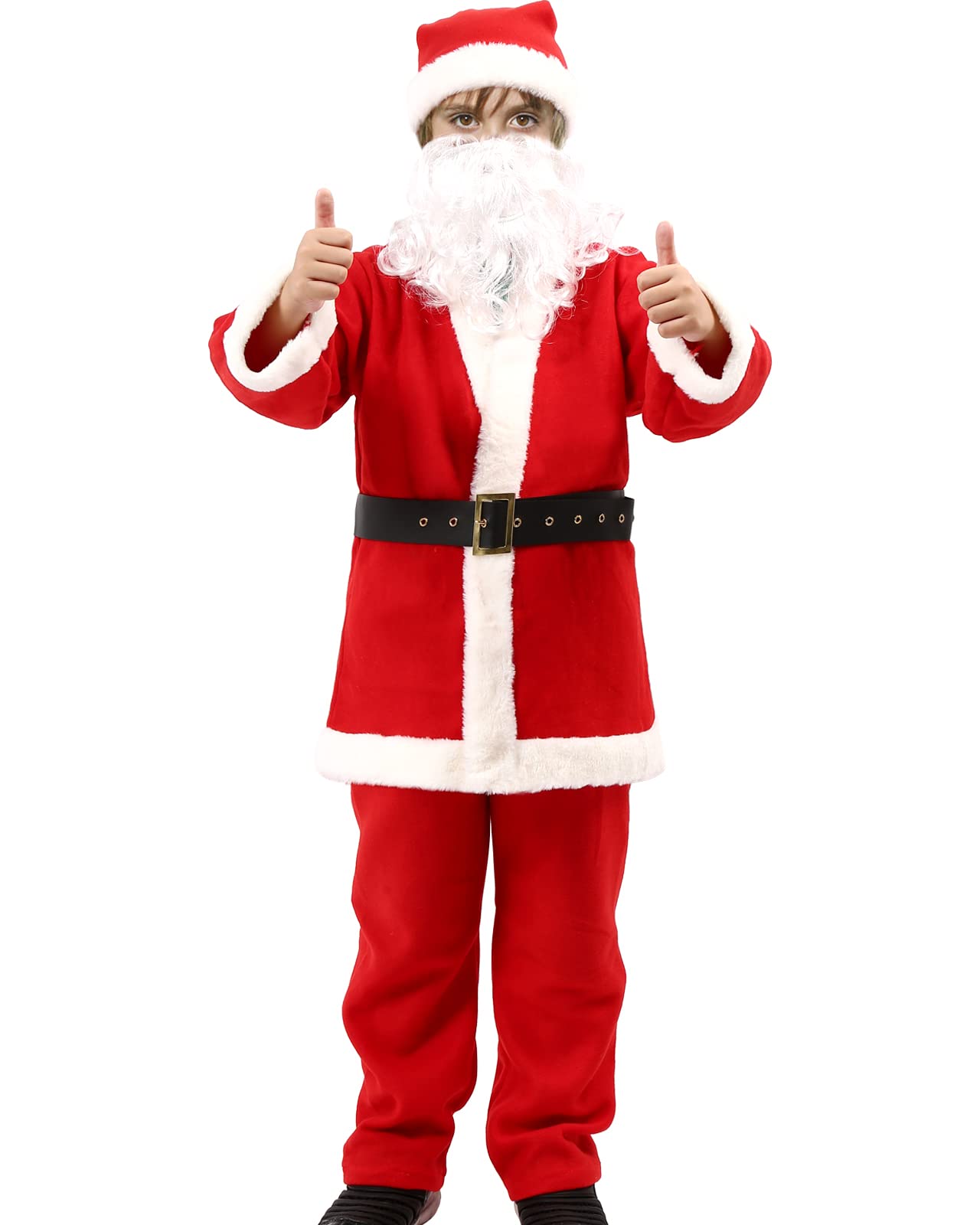 Photo 1 of Boys Santa Claus Costume,5 PCS Children's Santa Costume, Kids Xmas Santa Suit, Little Boys Christmas Outfit for Halloween Cosplay Pageant Party (10-13 Years, Red)