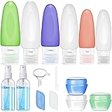 16 PCS Silicone Travel Bottles Set, KIKOMO TSA Approved Leak Proof Squeezable Travel Accessories, Travel Size Containers with