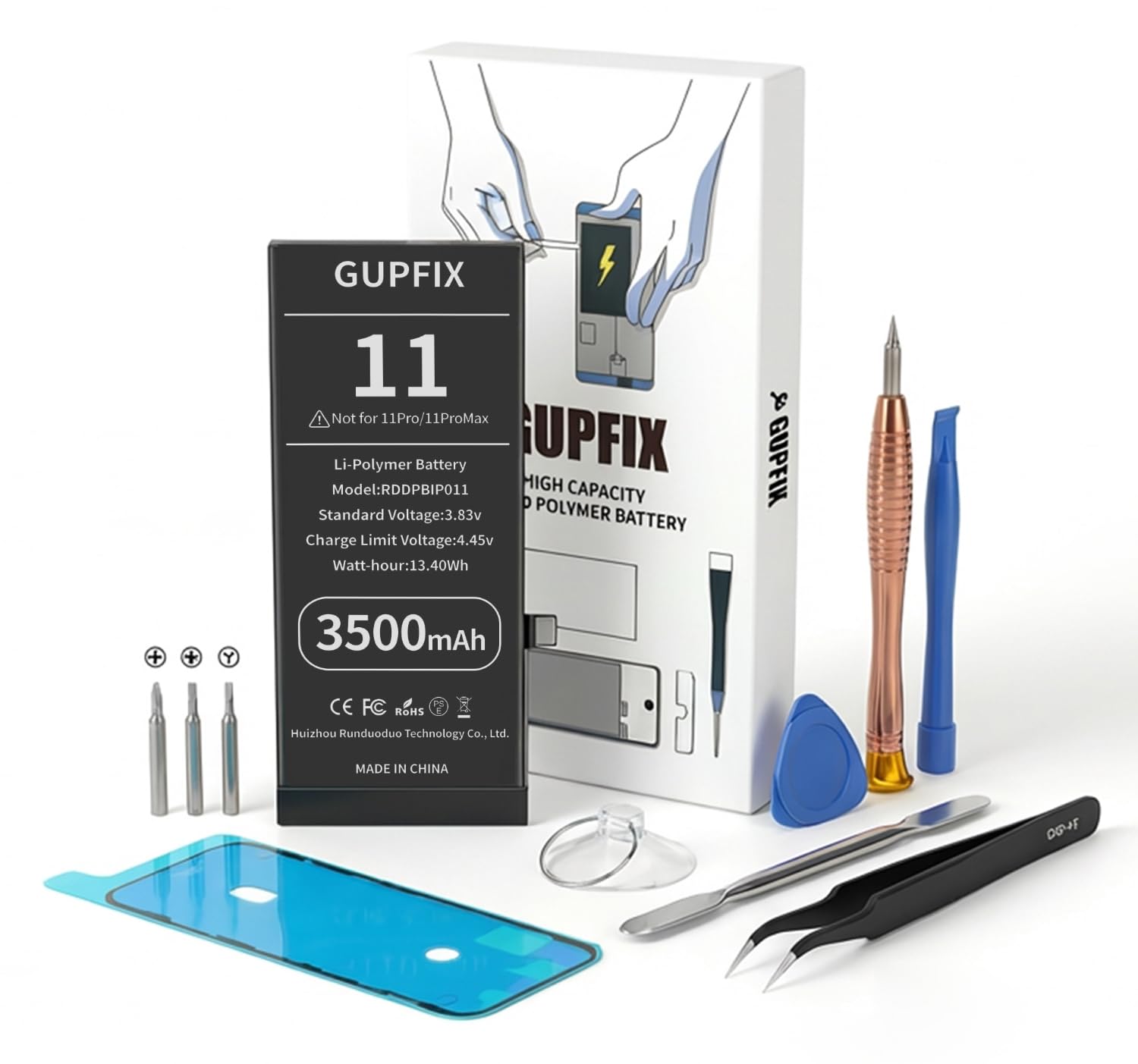 GUPFIX Battery for iPhone 11, 3500mAh High Capacity Li-Polymer Rechargeable Battery Replacement for iPhone 11 with Full Remove Tool Kit and Adhesive