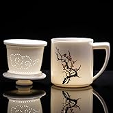 XIYUANJI Ceramic Tea Mug with Infuser & Lid - 15oz Loose Leaf Tea Cup with Infuser,Hand-Painted Plum Blossom - Resilience & Elegance,Insulated Ceramic Coffee Mugs with Lid, Gift Set for Women/Men