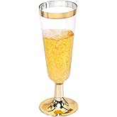 I00000 Gold Champagne Flutes 50 PACK, 5 Oz Disposable Champagne Glasses, 2-Piece Plastic Toasting Glasses for Celebration, Wedding or Parties