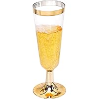 I00000 Gold Champagne Flutes 50 Pack, 5 Oz Disposable Champagne Glasses, 2-Piece Plastic Toasting Glasses for Celebration, We