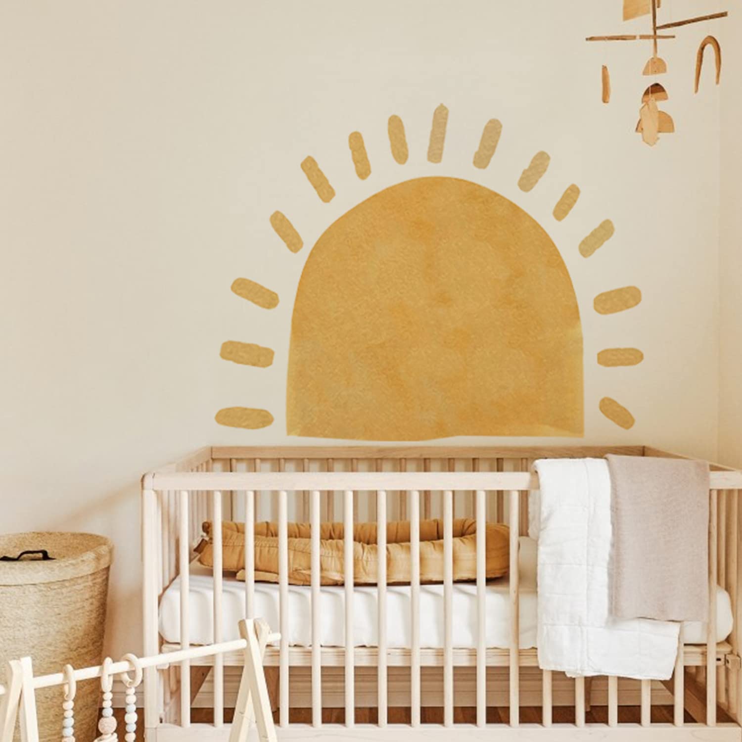 Photo 1 of astrkiz Large Fabric Watercolor Boho Half Sun Wall Decals Peel and Stick, Pastel Sunrise Wall Murals Stickers, Sunshine Wall Arch Art Decor for Kids Room Playroom Nursery Bedroom, 45.28" x 35.43"