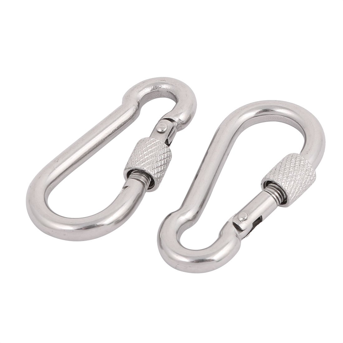 sourcingmap 5mm Thick 304 Stainless Steel Spring Snap Hook Carabiner Screw Lock Keyring 2pcs