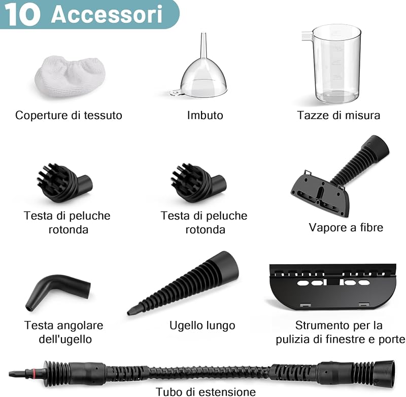 Pulitrice a Vapore Portatile, Steam Cleaner con 10 Accessori