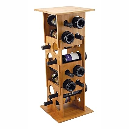 True Vino Bamboo Deco Tower -16 Bottle Stackable Wine Rack (Brown)