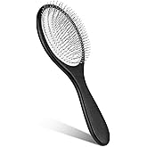 Paddle Hair Brush, Portable Travel Wig Brush with Metal Bristle and Wood Handle, Anti-static Air Cushion Detangler Hairbrush for Women and Men Hair Growth and Scalp Massaging - Black