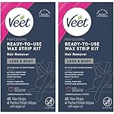 Veet Leg & Body Hair Removal Kit- Sensitive Formula, Ready-to-use Cold Wax Strips, Shea Butter & Acai Fragrance, 40 Count (Pa