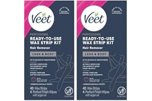 Veet Leg & Body Hair Removal Kit- Sensitive Formula, Ready-to-use Cold Wax Strips, Shea Butter & Acai Fragrance, 40 Count (Pack of 2)