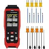 4-Channel Thermocouple Thermometer Data Logger K/J/T Type, -328~2501℉ Range Industrial High/Low HVAC Temperature Meter USB Logger for Liquid Furnace Temp Measurment, ADJ Compensation, 8 K-Type Probes