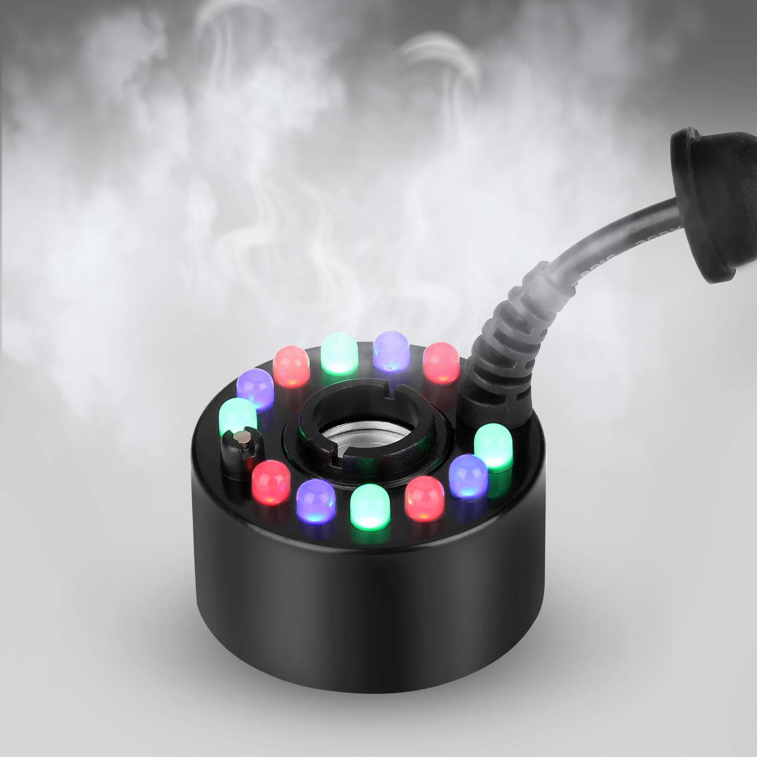 FITNATE 12 LED Changing Color Mist Maker Fogger Machine Atomizer for Water Fountain, Pond, with control Switch to control the mist capacity and LED Light, Mini Size Large Capacity of Mist, UK Plug