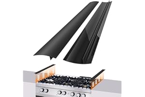 FLSEPAMB Silicone Stove Gap Covers, 2 Pack Heat Resistant Oven Gap Filler Seals Gaps with Anti-Slip Mirror Base, Stain Resistant Stove Counter Gap Cover Silicone Strips Between Stovetop and Counter