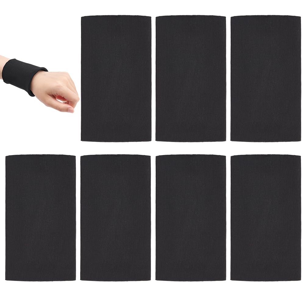 BENECREAT 12Pcs Black Polyester Ribbing Fabrics, 15.5x8.5cm Knitted Rib Fabric Cuffs Replacement Tubular Rib Knit Fabric for Waistband Wear Jacket Sportswear Cuffs Extension, 2mm Thick