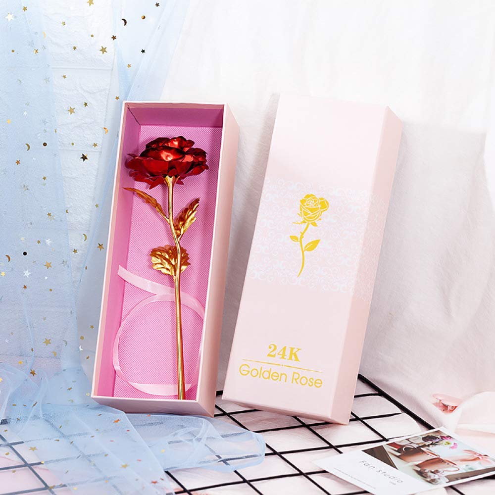 ARIATI Golden Blossom: Exquisite 24k Gold-Plated Rose - Stunning Artificial Flower Gift for Mothers, Elegant Decorative Red Rose, Perfect for Girlfriend, Wedding, Mom's Day, Valentines, and Birthdays