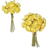 IPOPU Artificial Ranunculus 2 Bouquets Small Yellow Artificial Flowers 12PCS Faux Ranunculus Flowers for Vase Filler Bouquet Wedding Decor Bridal Shower Floral Filler Flowers Centerpieces (Yellow)