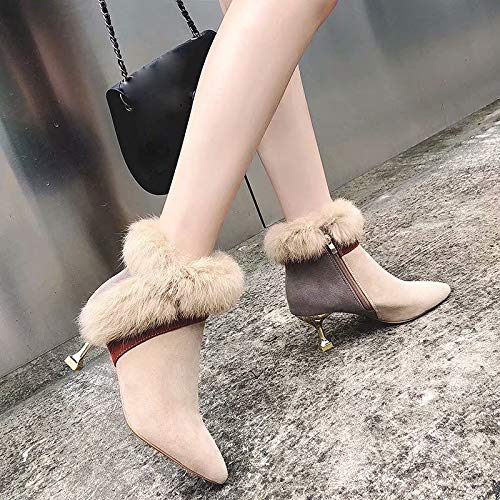 Hot Sales! NRUTUP Fashion Women's Sexy Ankle Pointed-Toe Fine Heel Shoes Keep Warm Short Boots (39,Beige) - Thumbnail 4