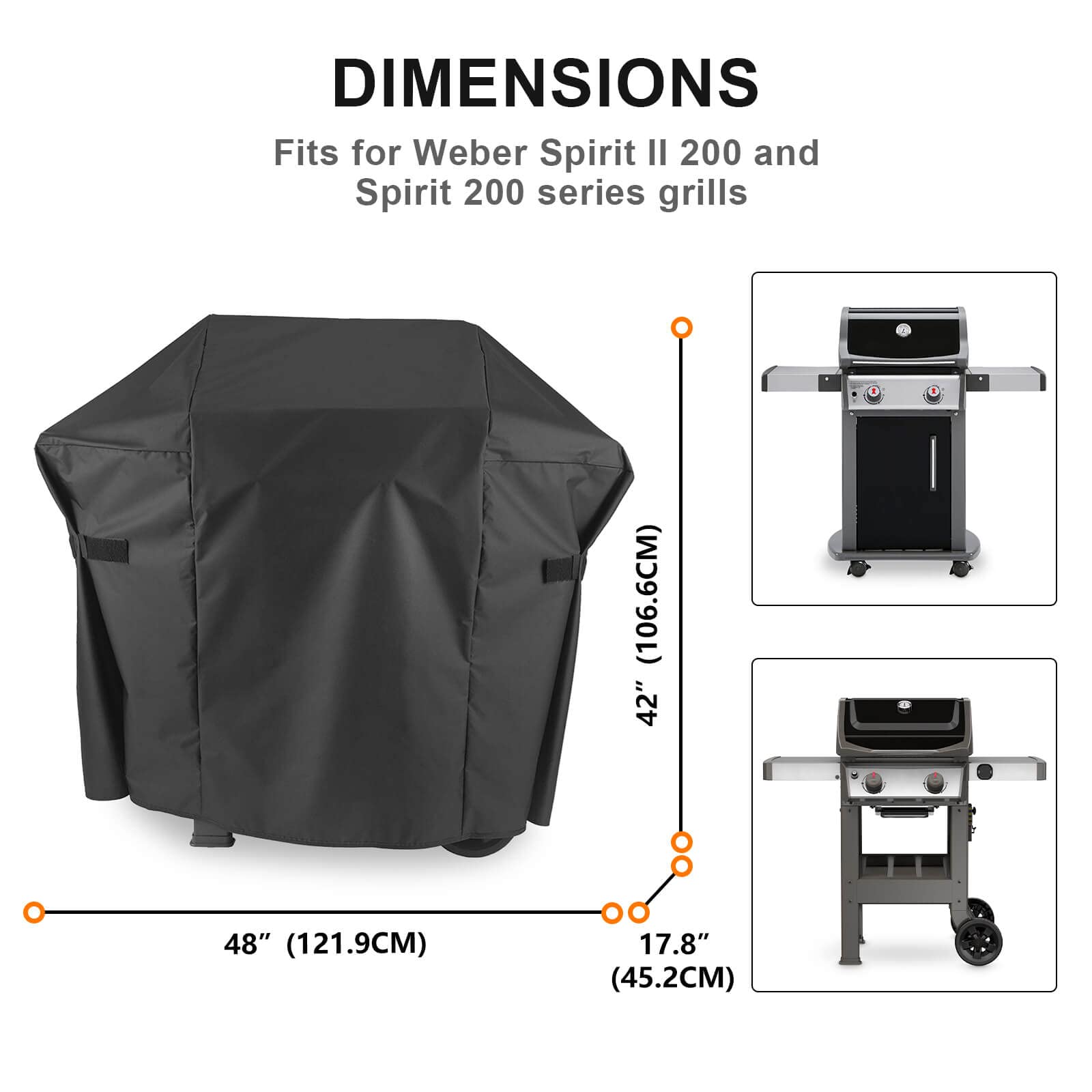7138 122 cm Premium Grillabdeckung für Weber Spirit II 200 Serie, Spirit 210, II E210 Gasgrill, strapazierfähig und wasserfest Gasgrill Zubehör (121.9 X 45.2 cm) 2