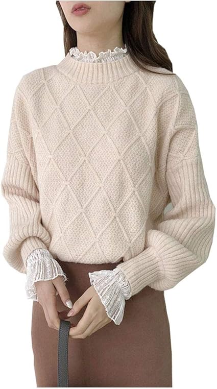 Amazon レース インナー レースブラウス インナー 白長袖フリルハイネック シースルートップス 透かし彫り トレーナー パーカー 通販