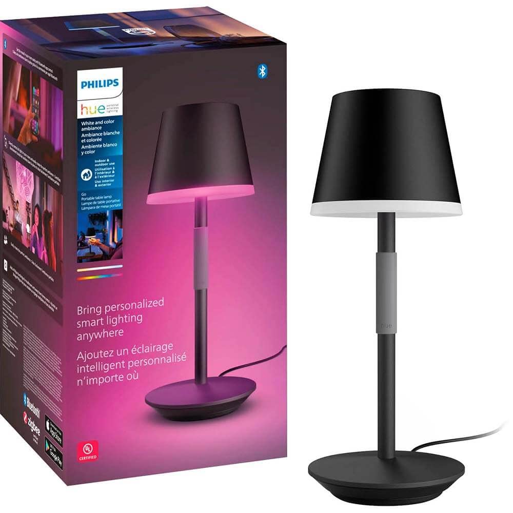 Photo 1 of Philips Hue Go Smart Portable Table Lamp, Black - White and Color Ambiance LED Color-Changing Light - 1 Pack - Indoor and Outdoor Use - Control with Hue App or Voice Assistant
