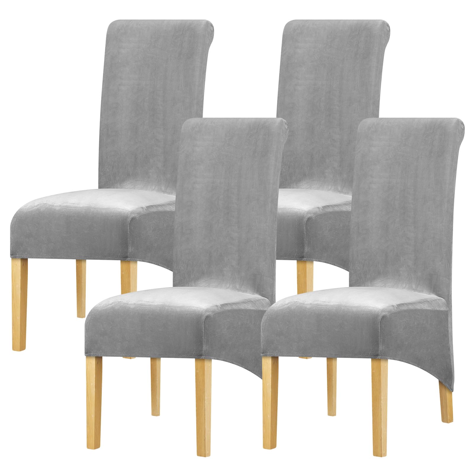 Leorate High Back Chair Covers Stretch Velvet Chair Protector Large Thick Slipcover for Dining Room Kitchen Banquet Restaurant Home Grey Pack of 4