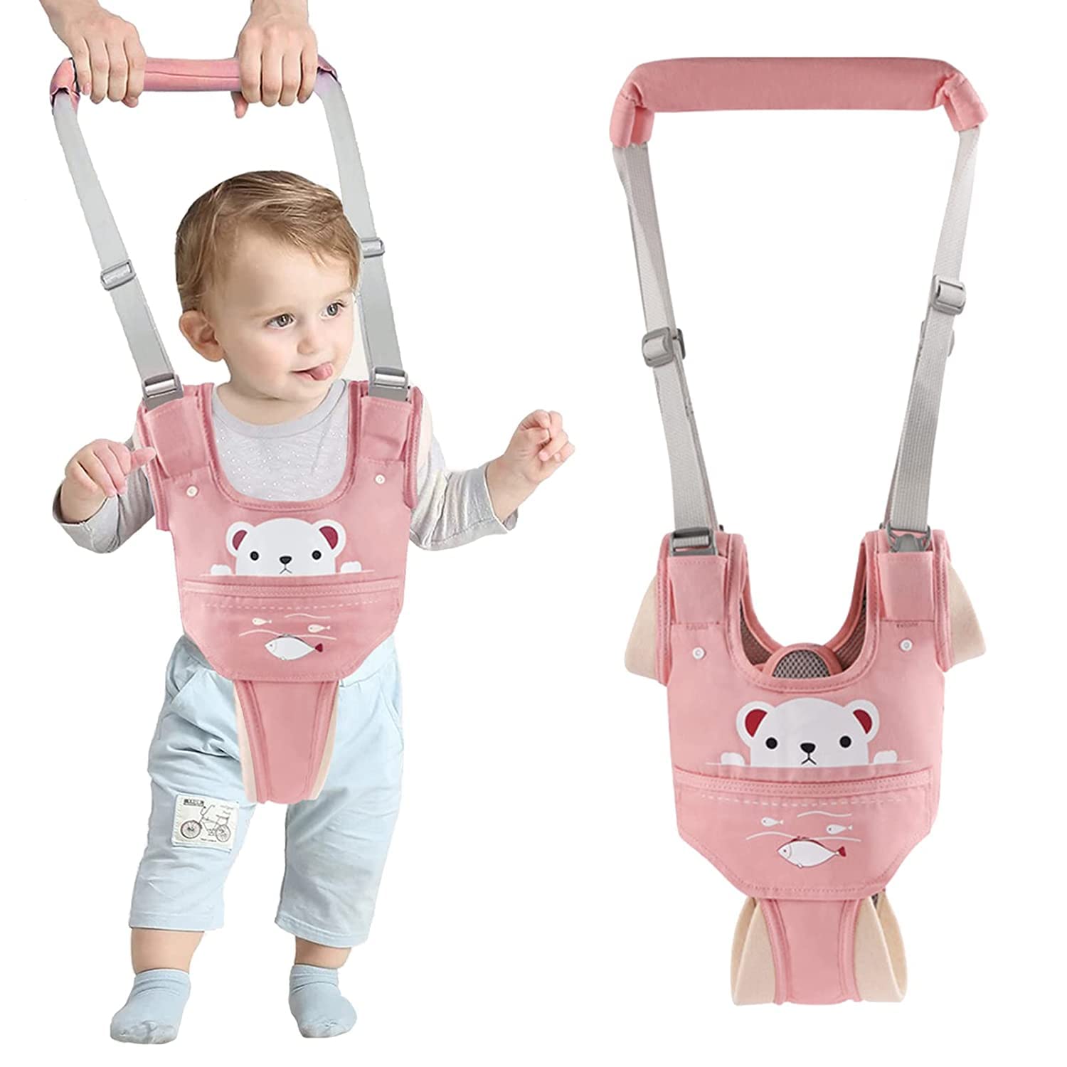 Baby Walking Harness, IULONEE Baby Walker Assistant Belt Handheld Breathable Kids Walker Helper Help Baby Walk with Detachable Crotch for 9-24 Month Baby Walkers(Pink)