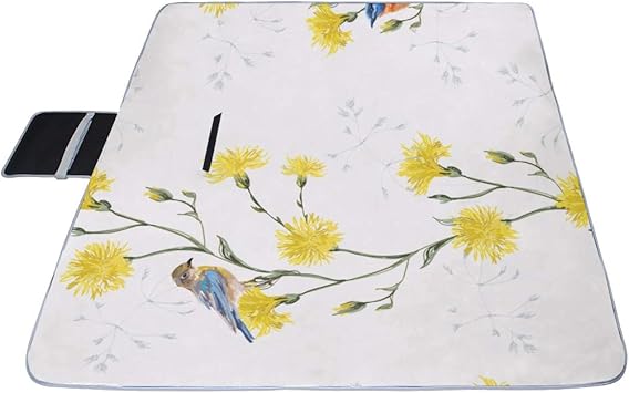 Amazon Xhqzj レジャーシート かわいい 白い地色や黄色い花 ピクニック 折りたたみ 撥水 アウトドア クッション マット コンパクト 花見 運動会 キャンプ 遠足 花火大会 ヨガ 座布団 厚手 大判 145x150cm 持ち運び便利 Xhqzj ピクニックブランケット
