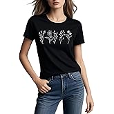 MIMOORN Women Floral Tee Summer Flower Casual Short Sleeve Wildflower Graphic T Shirt