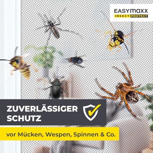 Fliegengitter für Fenster mit Magic Click | Moskitonetz individuell zuschneidbar für alle Fenster bis 150 x 130 cm | Einfache Montage mit 12 Magneten - kein Bohren oder Schrauben [Schwarz]
