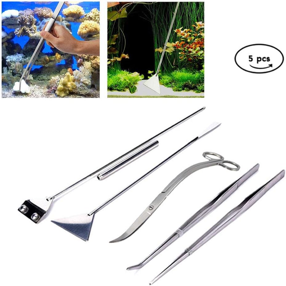 NANANA 5 in 1 Aquarium Plant Tool Kit Aquarium Aquatic Plant Tools Set for Fish and Aquatic Plants Trim Aquascaping [ Tweezers + Scissors + Spatul + Algae Knife ]