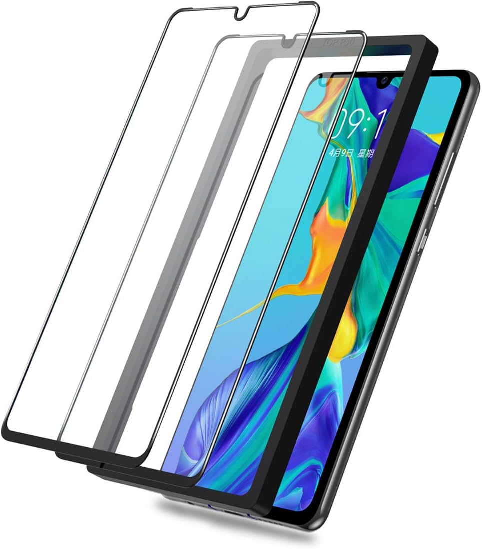 BEYEAH [Pack of 2] Screen Protector for Huawei P30 Lite Tempered Glass Film, with [Full Coverage] [Crystal Clear] [Easy-Install] (Black)