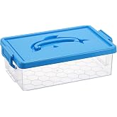 BTSKY 1-Pack Clear Small Plastic Storage Box with Lid - 9&Prime;x5.5&Prime;x2.8&Prime;, Blue | Stackable Organizer Featuring Easy-Lift Dolphin Design, Multi-Use Portable Container for Craft, Office, Space-Saving
