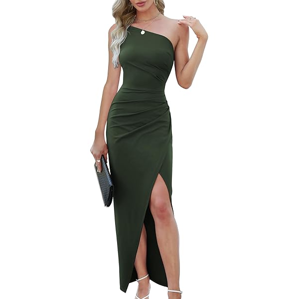 Sarin Mathews Womens One Shoulder Long Sleeve Cocktail Dresses Sexy Bodycon  Ruched Wrap Split Party Formal Long Dress Burgundy S at Amazon Women's  Clothing store